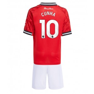 Manchester United Matheus Cunha #10 Jalkapallovaatteet Lasten Kotipeliasu 2025-26 Lyhythihainen (+ Lyhyet housut)